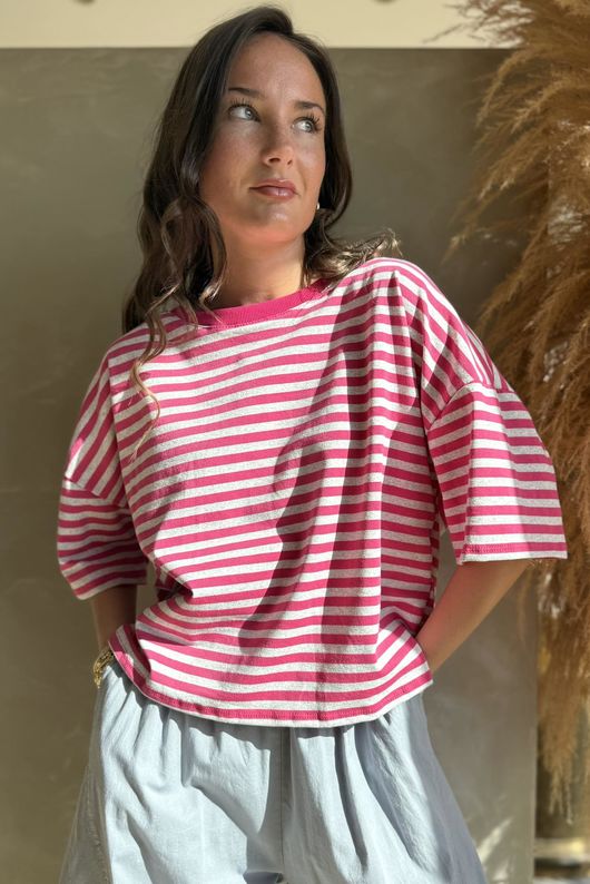 Sunday Morning Tee Hot Pink & Grey